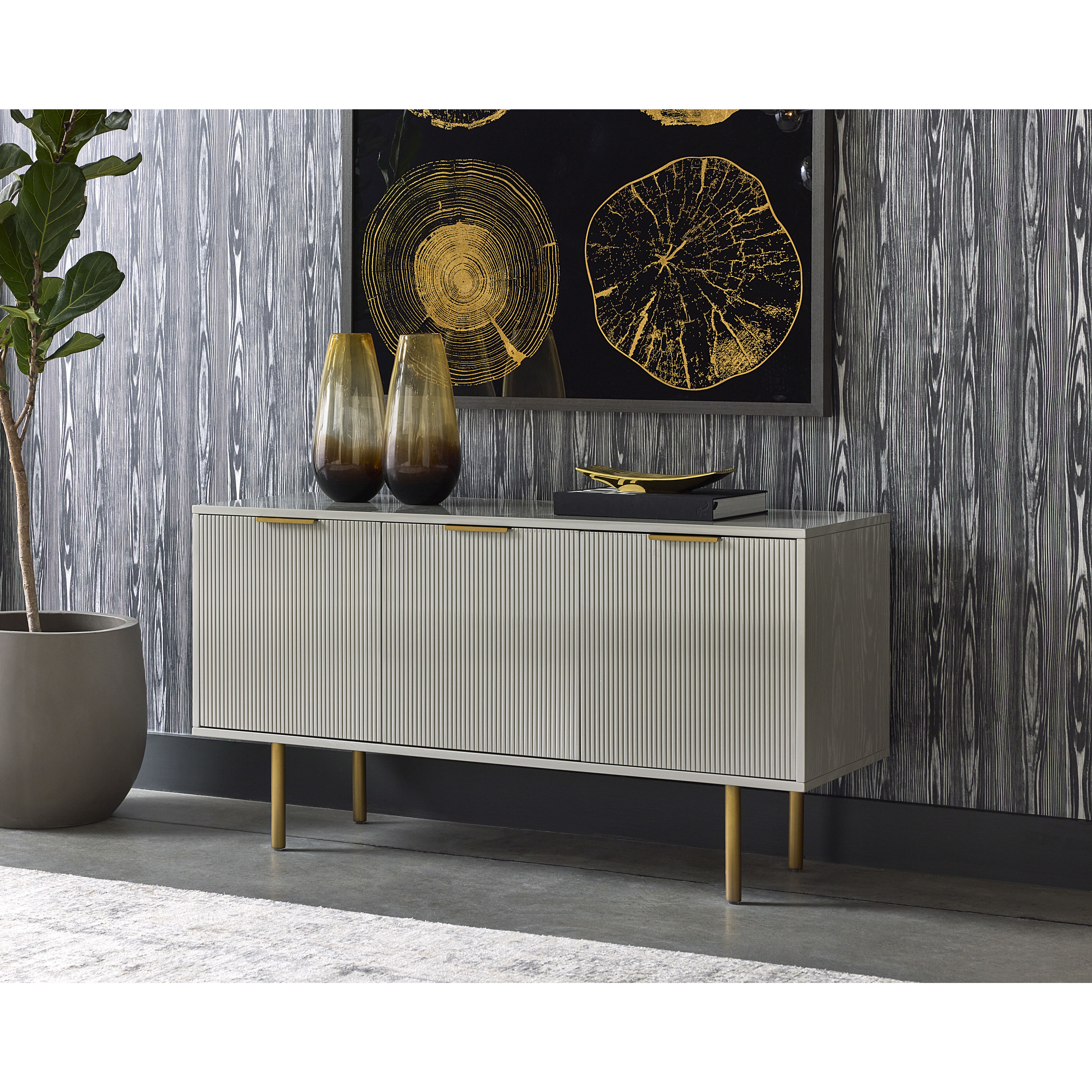 Dorada 57.25 X 19.5 inch High Gloss Grey / Gold Sideboard